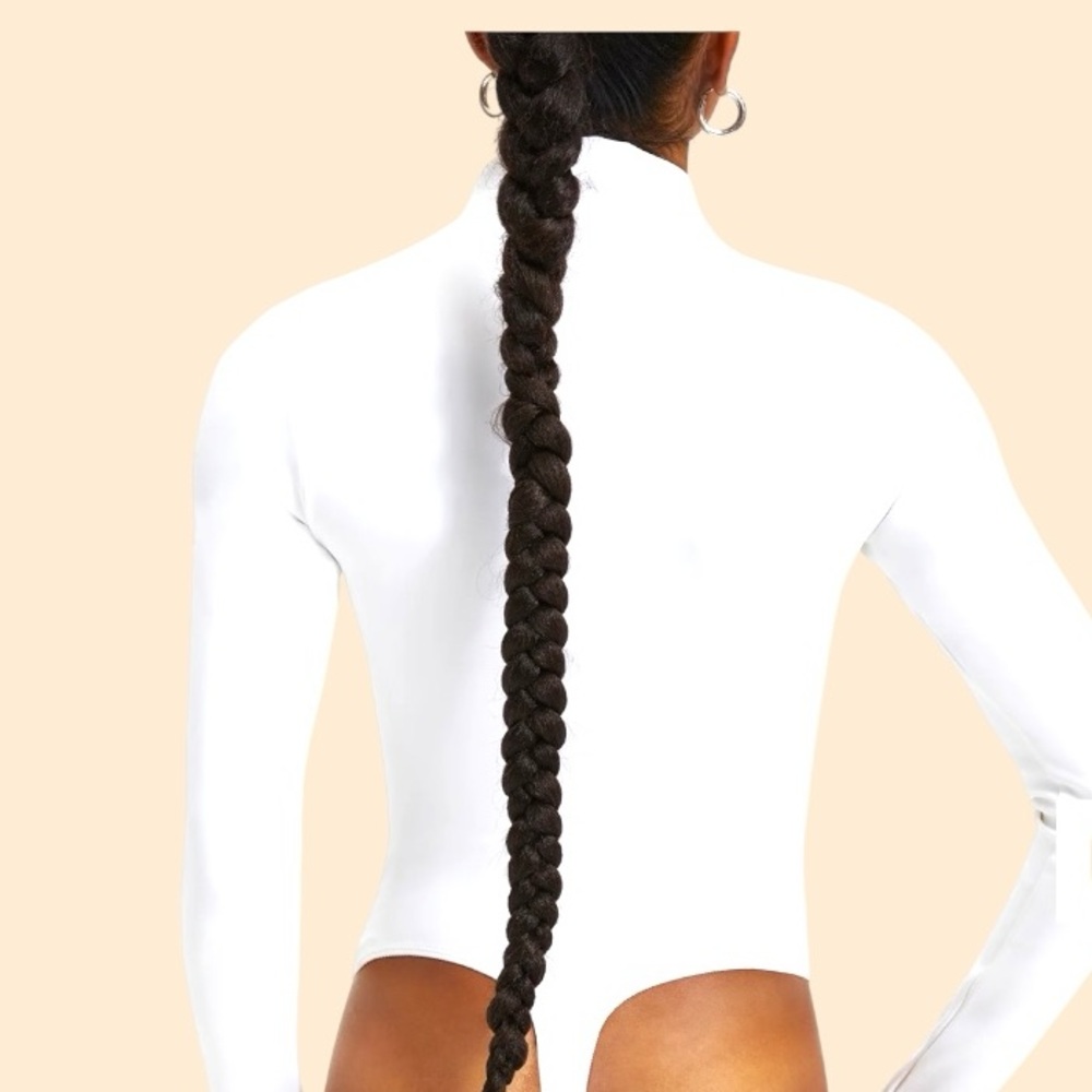 NWT Good American L/S Funnel Neck White Soft Scuba Smoothing Thong Bodysuit - Picture 3 of 10